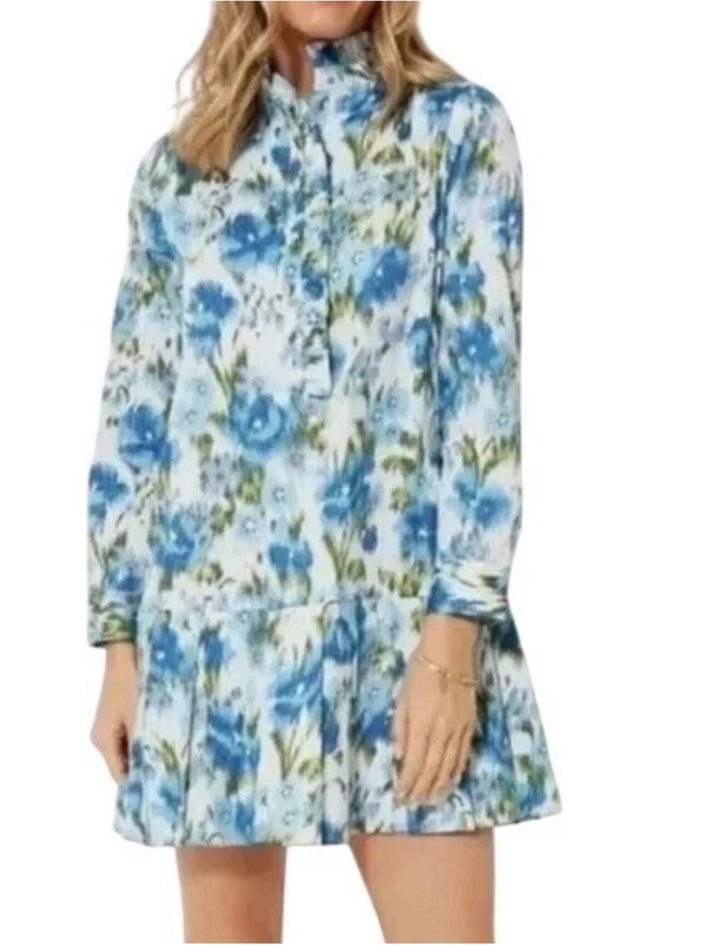 Tuckernuck Tate Blue Floral Ruffle hem Dress, Size L Coastal Preppy